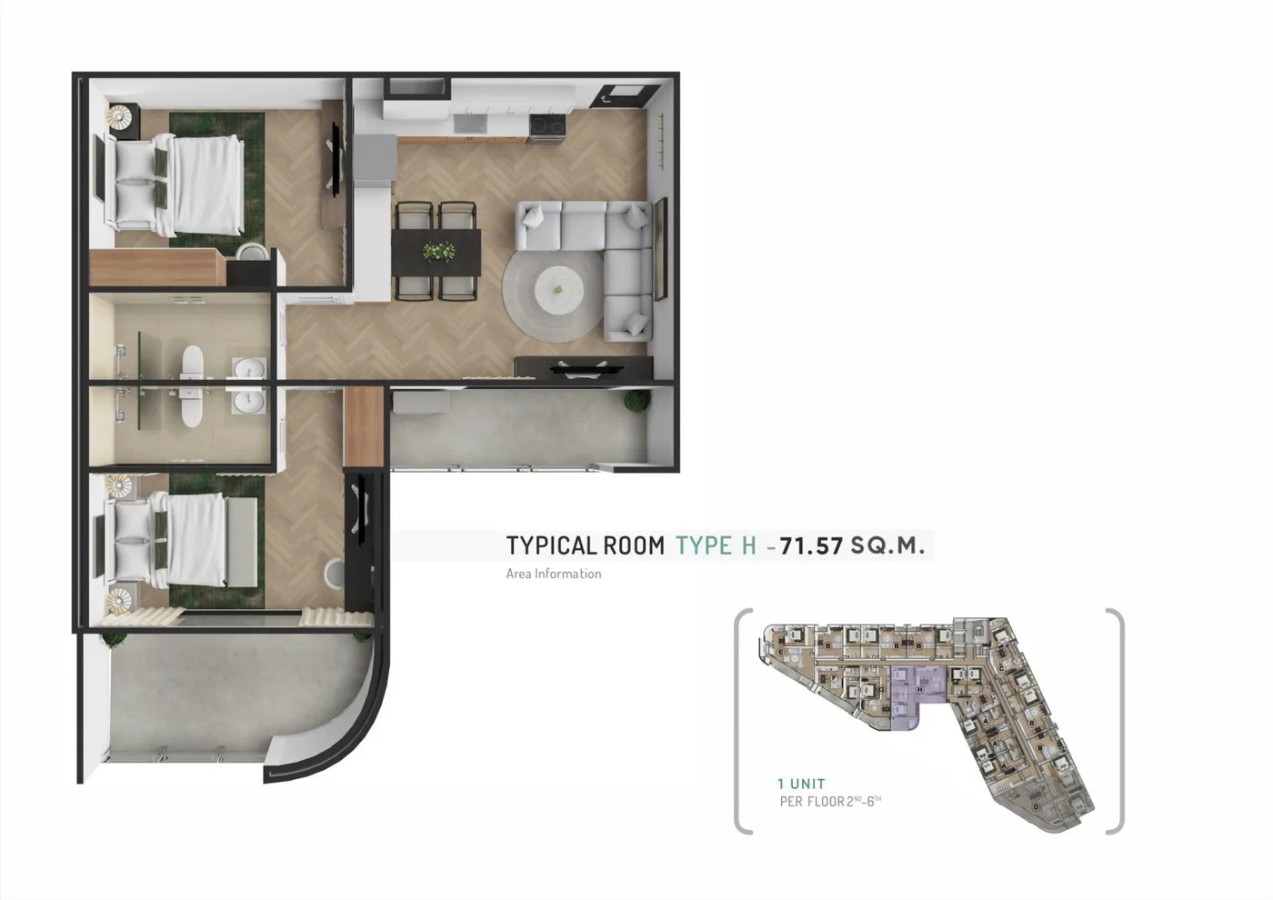 1BR - Type H — floor plan