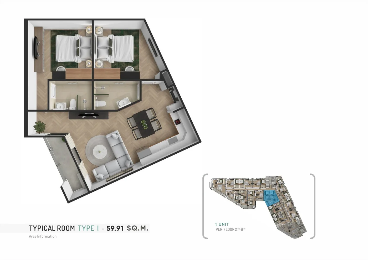 2BR - Type I — floor plan
